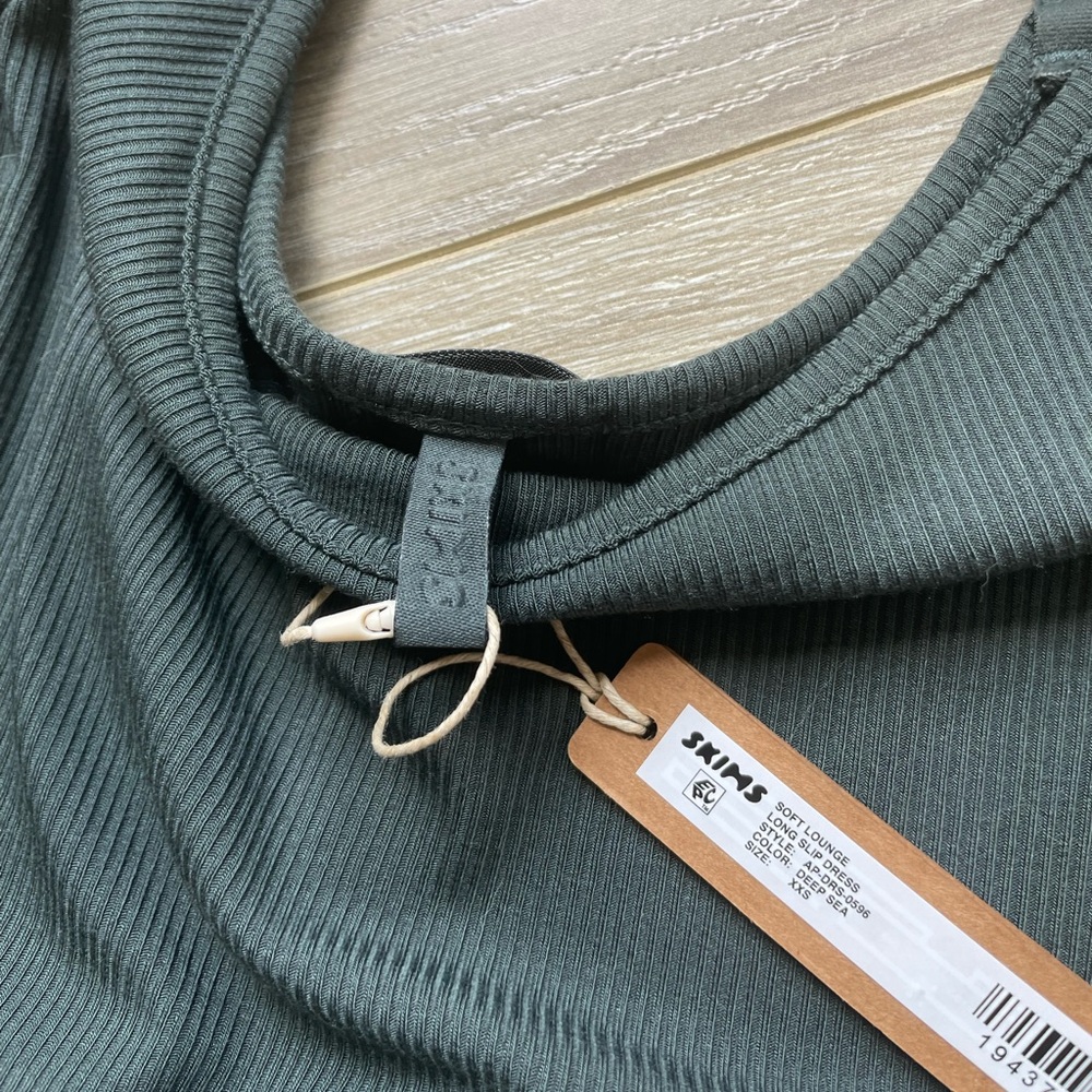 NWT SKIMS Soft Lounge Long Slip Dress In Deep Sea Blue Green Sz XXS - Picture 8 of 8